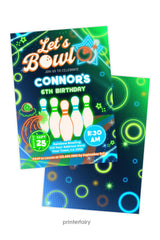 Bowling Birthday Party Invitation Editable Template, Instant Download
