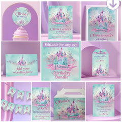 Princess Birthday Party Kit Editable Templates, Instant Download