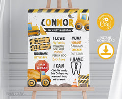 Construction 1st Birthday Party Bundle Editable Templates, Instant Download