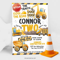 Construction 2nd Birthday Party Bundle Editable Templates, Instant Download