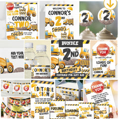 Construction 2nd Birthday Party Bundle Editable Templates, Instant Download
