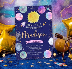 First Trip Around the Sun Invitation EDITABLE Template, Instant Download