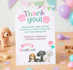 Puppy Pawty Thank You Cards Editable Template, Instant Download
