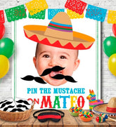 Personalized Pin the Mustache Party Game for a Mexican themed Birthday, Digital Printable Design