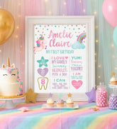 Unicorn 1st Birthday Milestones Board Editable Template, Instant Download