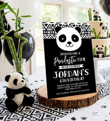 Panda Birthday Party Invitation Editable Template, Instant Download