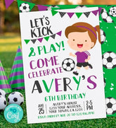 Soccer Girl Birthday Invitation Editable Template, INSTANT DOWNLOAD