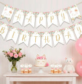 Floral Kitty Cat Birthday Banner Editable Template, INSTANT DOWNLOAD