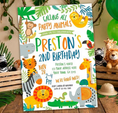 Jungle Birthday Invitation Editable Template, INSTANT DOWNLOAD