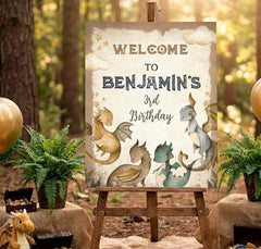 Dragon Birthday Party Welcome Sign EDITABLE template, Insant Download