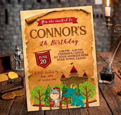 Knight Birthday Party Editable Invitation Template, Instant Download