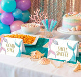 Mermaid Baby Shower Printable Food Tents Editable Templates, Instant Download