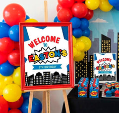 Superhero Birthday Party Welcome Sign Editable Template, Instant Download