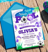 Soccer Pool Birthday Invitation, Editable Summer Party (Digital Download)