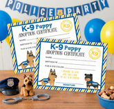 K9 Puppy Adoption Certificate, Police Party Activity, Instant Download