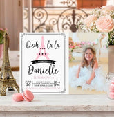 Paris Birthday Invitation with Photo, Pink Eiffel Tower, Instant Download