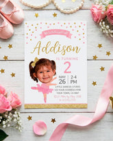 Ballerina Birthday Party Invitation Personalized with Photo for Any Age, Digital or Printable Design