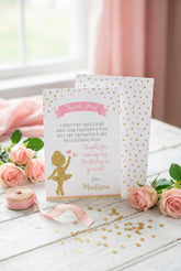 Ballerina Birthday Party Editable Thank You Cards Template, Instant Download