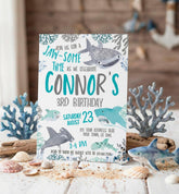 Shark Birthday Party Invitation Editable Template, INSTANT DOWNLOAD