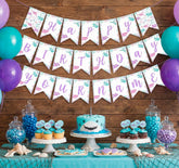 Shark Birthday Party Printable Banner Editable Template, Instant Download