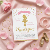 Ballerina Birthday Party Invitation Editable Template, Pink and Gold Theme, Instant Downlod