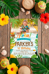 Luau Birthday Party Invitation Template with Photo, Instant Download