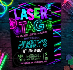 Laser Tag Girl Birthday Invitation Editable Template, Instant Download