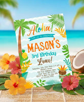 Editable Luau Birthday Invitation, Summer Beach Party (Digital Invite)