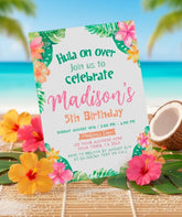 Editable Luau Birthday Invitation, Tropical Floral Design (Digital Download)