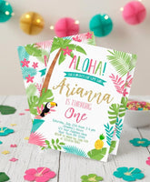 Editable 1st Birthday Luau Party Invitation Editable Template, Hawaiian Tropical Theme (Instant Download)