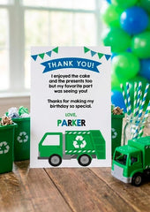Trash Truck Thank You Cards, Recycle Birthday (EDITABLE, INSTANT DOWNLOAD)