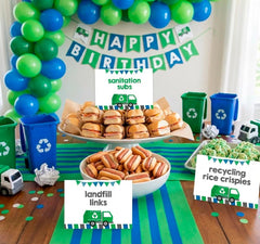 Editable Trash Truck Birthday Food Tents, Recycle Party (Instant Download)