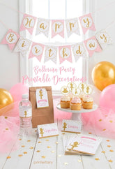 Ballerina Birthday Party Decor Bundle | Pink & Gold Ballet Decorations | Printable Birthday Set | Instant Download