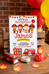 Firefighter Birthday Invitation, Firetruck Party (INSTANT DOWNLOAD)
