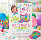 Bounce House Girl Birthday Invitation with Photo, Personalized Digital or Printable Design