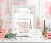 Paris Baby Shower Diaper Raffle Sign and Card Editable Templates, Instant Download