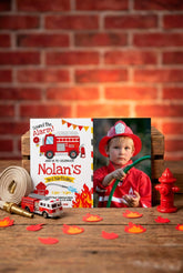 Editable Firefighter Birthday Invitation Template, Firetruck Party (Instant Download)