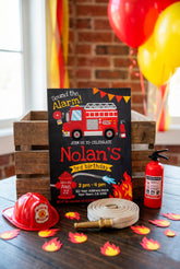 Firefighter Birthday Invitation, Firetruck Party (Editable, Instant Download)