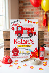 Firefighter Birthday Party Invitation Editable Template, Firetruck Theme, INSTANT DOWNLOAD