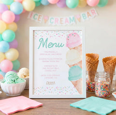 Ice Cream Party Menu Editable Template, Instant Download