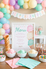 Ice Cream Party Menu Editable Template, Instant Download