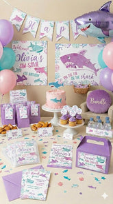 Shark Birthday Party Bundle: Editable Invitation, Banner, Sign (Digital Download)