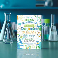 Science Birthday Invitation, Editable Lab Party Invite (Digital Download)
