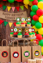 Farm Animal Birthday Toppers, Printable Barnyard Party Decor (Digital Download)