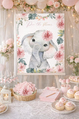 Elephant Party Game Pin the Flower, Digital Printable Instant Download
