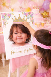 Princess Birthday Party Personalized Pin the Crown Game with your Photo, Digital Printable Design