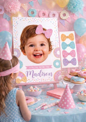 Donut Birthday Party Personalized Pin The Bow Game, Digital Printable