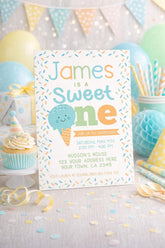 Ice Cream 1st Birthday Invitation Editable Template, Instant Download