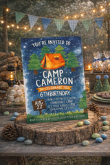 Camping Birthday Invitation Editable Template (Instant Download)