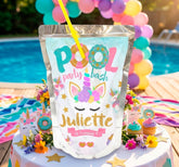 Unicorn Pool Party Drink Pouch Label, EDITABLE template, INSTANT DOWNLOAD